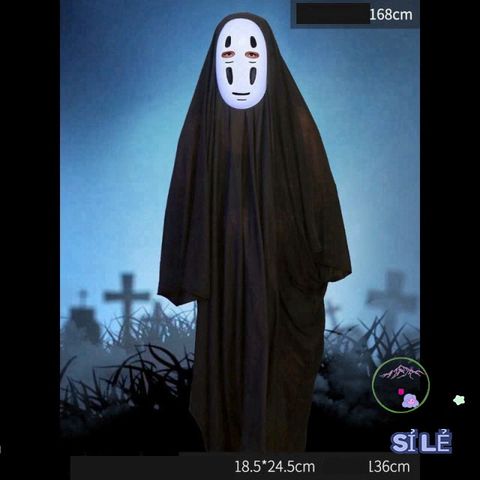 Bộ Hóa Trang Vô Diện Halloween - Áo Choàng Đen & Mặt Nạ Nhựa Trắng, Phù Hợp Mọi Lứa Tuổi, Tiệc Cosplay, Sự Kiện Thú Vị
