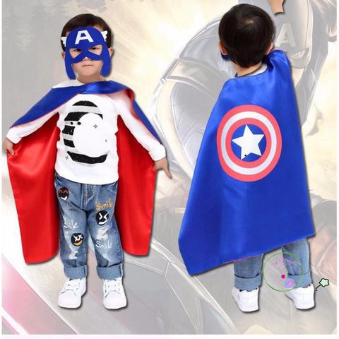 Áo choàng Siêu Nhân với mặt nạ Satin hai lớp cho bé - Đồ hóa trang Halloween Người Nhện, Người Sắt, Sấm Sét