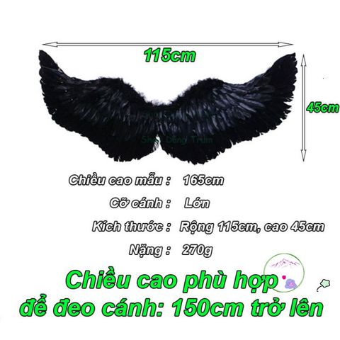 Cánh Thiên Thần Hóa Trang - Cánh Lông Vũ Đen Trắng Phù Hợp Chụp Ảnh và Biểu Diễn, Nhiều Kích Cỡ Sẵn Có