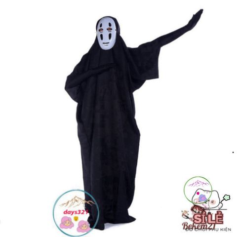 Bộ Vô Diện Cosplay Đen - Áo Choàng Bí Ẩn và Mặt Nạ Huyền Bí cho Fan Anime - Phong Cách Độc Đáo cho Mọi Lứa Tuổi