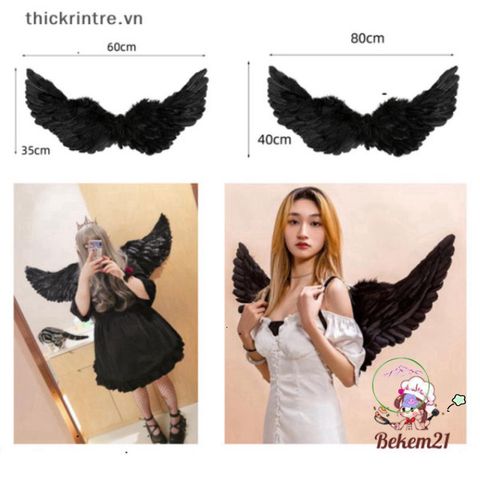 Đôi Cánh Thiên Thần Lông Vũ Đen Trắng - Phụ Kiện Thời Trang Cánh Ác Quỷ Độc Đáo Cho Dịp Halloween
