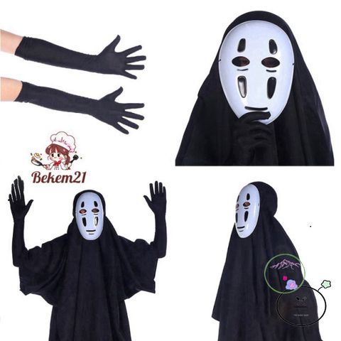 Set Cosplay Vô Diện - Áo Choàng Đen & Mặt Nạ Huyền Bí Cho Người Lớn Trẻ Em, Thời Trang Ma Quái, Xu Hướng Độc Lạ