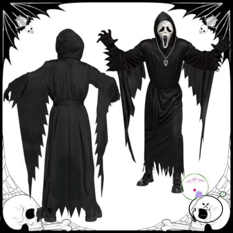 Bộ đồ hóa trang Scream Halloween - Áo choàng đen và mũ trùm bí ẩn, Thích hợp cho tiệc Halloween và cosplay