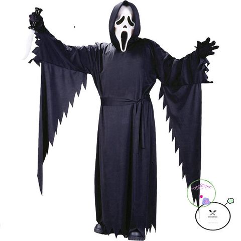 Bộ đồ hóa trang Scream Halloween - Áo choàng đen và mũ trùm bí ẩn, Thích hợp cho tiệc Halloween và cosplay