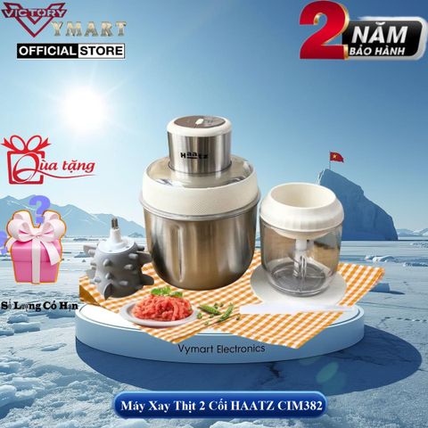 Máy Xay Thịt Đa Năng Haatz HMG168 - Cối Inox 2.5L & Cối Thủy Tinh 0.6L Kèm Bộ Đánh Ruốc - Thiết Kế Thông Minh, An Toàn
