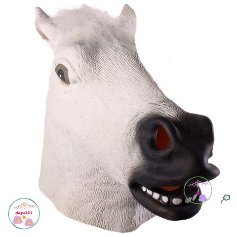 Mặt Nạ Đầu Ngựa Trắng - Phụ Kiện Hóa Trang Halloween và Cosplay Ngựa Hắc Bạch, Latex Thoải Mái, Đa Dạng Sử Dụng