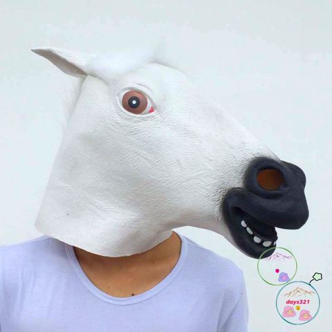 Mặt Nạ Đầu Ngựa Trắng - Phụ Kiện Hóa Trang Halloween và Cosplay Ngựa Hắc Bạch, Latex Thoải Mái, Đa Dạng Sử Dụng