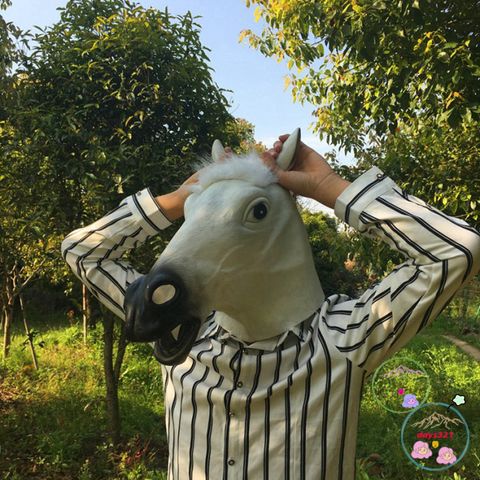 Mặt Nạ Đầu Ngựa Trắng - Phụ Kiện Hóa Trang Halloween và Cosplay Ngựa Hắc Bạch, Latex Thoải Mái, Đa Dạng Sử Dụng