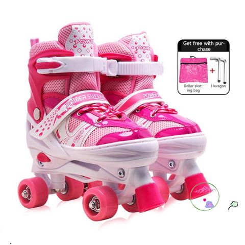 Giày Patin Điều Chỉnh Xanh Hồng Cho Trẻ Em - Giày Trượt Băng Flash Thời Trang Dành Cho Người Mới Bắt Đầu