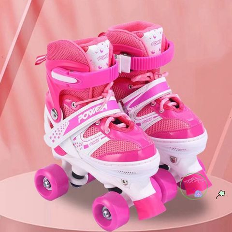 Giày Patin Điều Chỉnh Xanh Hồng Cho Trẻ Em - Giày Trượt Băng Flash Thời Trang Dành Cho Người Mới Bắt Đầu