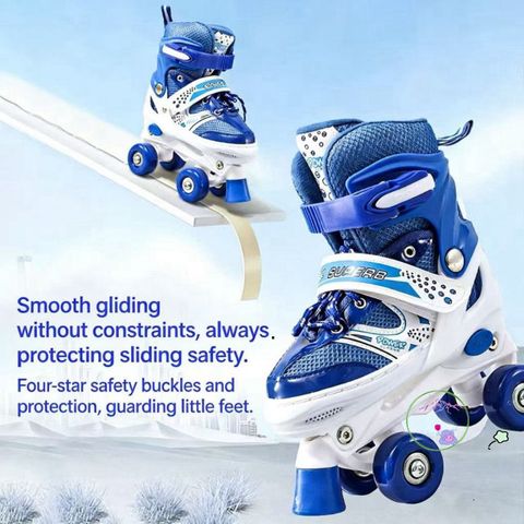 Giày Patin 2 Hàng Bánh Cho Trẻ Em - An Toàn, Dễ Tập Trượt, Lót Dày Thoải Mái, Màu Hồng Xanh Dương, Quà Tặng Vận Động Cho Bé