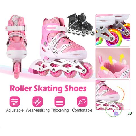 Giày Patin Sport Được Điều Chỉnh Kích Cỡ - Giày Trượt Cho Trẻ Em và Người Lớn, Đen-Hồng, Dễ Dàng Sử Dụng, Bảo Hành 1 Đổi 1