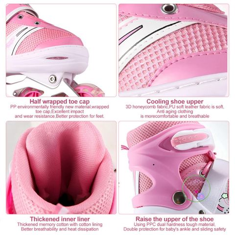 Giày Patin Sport Được Điều Chỉnh Kích Cỡ - Giày Trượt Cho Trẻ Em và Người Lớn, Đen-Hồng, Dễ Dàng Sử Dụng, Bảo Hành 1 Đổi 1