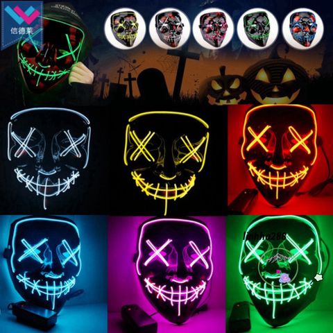 Mặt Nạ Phát Sáng LED 10 Màu - Hóa Trang Hacker Halloween Jason Jabbawockeez Cho Người Lớn & Trẻ Em