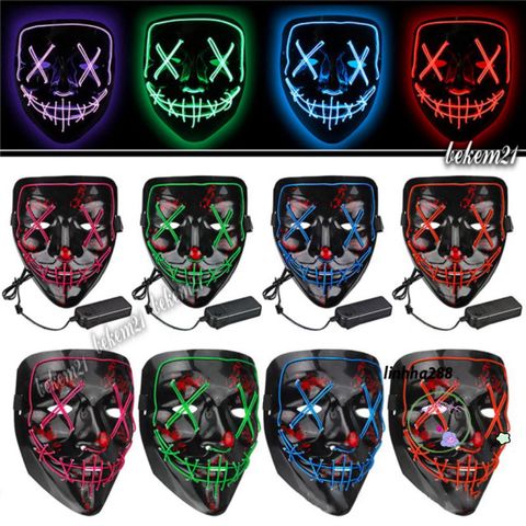 Mặt Nạ Phát Sáng LED 10 Màu - Hóa Trang Hacker Halloween Jason Jabbawockeez Cho Người Lớn & Trẻ Em