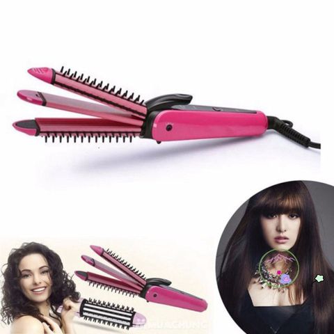 Lược Điện Nova 3 in 1 NHC-8890 - Thiết Bị Tạo Kiểu Tóc Xoăn, Uốn Phồng, Sấy Cúp Màu Hồng, Tiện Lợi Cho Mọi Kiểu Tóc