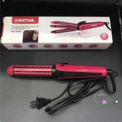 Lược Điện Nova 3 in 1 NHC-8890 - Thiết Bị Tạo Kiểu Tóc Xoăn, Uốn Phồng, Sấy Cúp Màu Hồng, Tiện Lợi Cho Mọi Kiểu Tóc