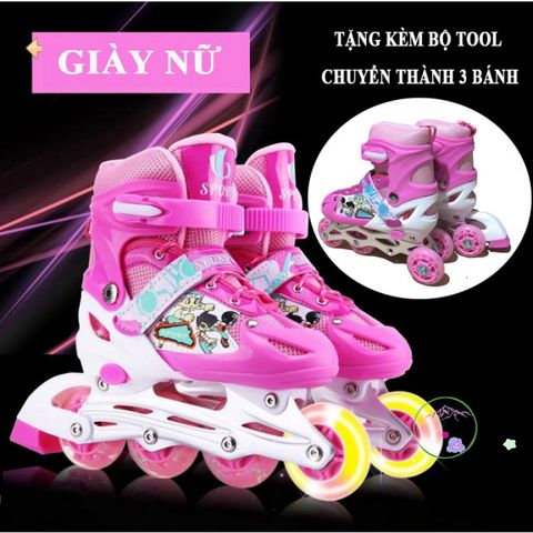 Giày Patin Thể Thao Màu Hồng Cho Trẻ Em và Người Lớn - Điều Chỉnh Kích Cỡ, Chất Liệu Bền - Lướt An Toàn, Phong Cách Nghệ Thuật