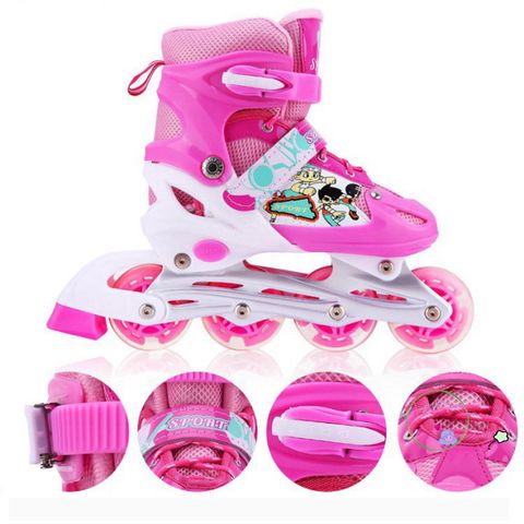 Giày Patin Thể Thao Màu Hồng Cho Trẻ Em và Người Lớn - Điều Chỉnh Kích Cỡ, Chất Liệu Bền - Lướt An Toàn, Phong Cách Nghệ Thuật