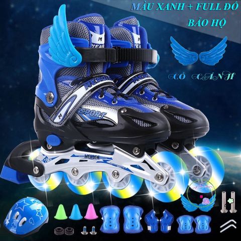 Giày Patin Batanh Sport Kèm Bộ Bảo Hộ và Bánh Xe Phát Sáng - Điều Chỉnh Kích Thước Cho Mọi Lứa Tuổi, Phù Hợp Cho Người Mới Chơi