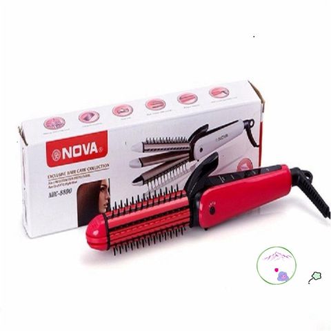 Lược Điện Tạo Kiểu Tóc Nova 8890 - 3 Trong 1 Uốn Cụp, Xoăn, Làm Phồng, Thiết Kế Thông Minh, Màu Hồng, Dễ Dàng Sử Dụng