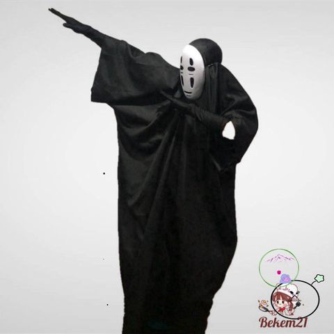 Bộ cosplay Vô Diện - Áo choàng đen và mặt nạ bí ẩn, lý tưởng cho trò chơi anime và lễ hội hóa trang