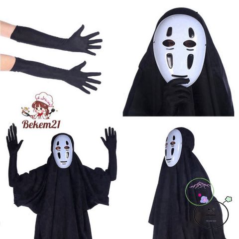 Bộ cosplay Vô Diện - Áo choàng đen và mặt nạ bí ẩn, lý tưởng cho trò chơi anime và lễ hội hóa trang