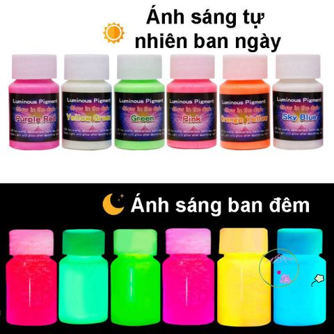 Sơn Dạ Quang Phát Sáng 20g - Màu Vàng, Xanh Da Trời, Xanh Lam, Xanh Lá, Cam, Hồng - Trang Trí Hội Hoạ, Đồ Dùng Đêm Tối