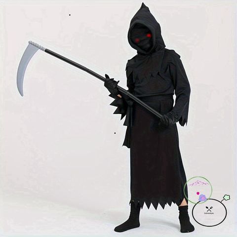 Bộ đồ hóa trang Thần Chết Phantom cho bé trai - Áo choàng, mũ và lưỡi hái Halloween, độc đáo, cho bé từ 5-10 tuổi