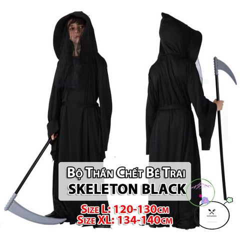 Bộ đồ hóa trang Thần Chết Phantom cho bé trai - Áo choàng, mũ và lưỡi hái Halloween, độc đáo, cho bé từ 5-10 tuổi