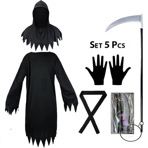Bộ đồ hóa trang Thần Chết Phantom cho bé trai - Áo choàng, mũ và lưỡi hái Halloween, độc đáo, cho bé từ 5-10 tuổi