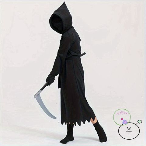 Bộ đồ hóa trang Thần Chết Phantom cho bé trai - Áo choàng, mũ và lưỡi hái Halloween, độc đáo, cho bé từ 5-10 tuổi