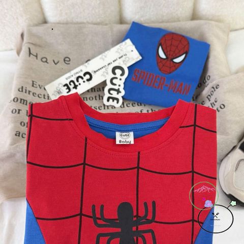 Bộ Trang Phục Người Nhện Dài Tay Cho Bé - Áo Choàng Đỏ Xanh Kèm Mặt Nạ Cotton Thời Trang Trẻ Em