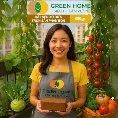 Đất Nén Hữu Cơ GreenHome 800gr - Viên Nén Nở Gấp 5, Phân Bón Chất Lượng Cao Cho Rau Hoa Cây Xanh, Tiện Lợi Tái Sử Dụng