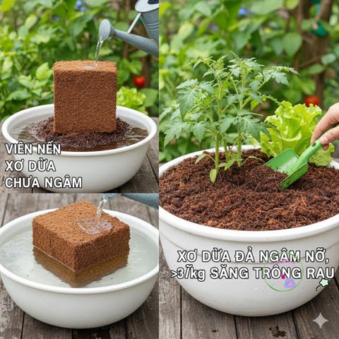Viên nén xơ dừa bánh lớn 10x6x20cm - Giá thể trồng rau sạch, dễ sử dụng, dinh dưỡng tự nhiên, khối lượng 500-650gr, khuyến mãi 5 tặng 1.