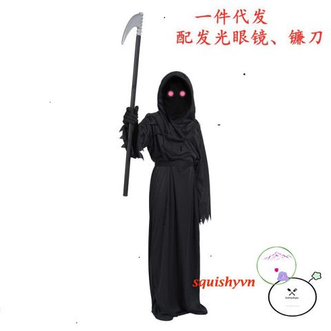 Bộ Hóa Trang Cương Thi Halloween - Áo Choàng Thần Chết, Găng Tay Bộ Xương và Mặt Nạ Kinh Dị Cho Tiệc Hóa Trang, Cosplay