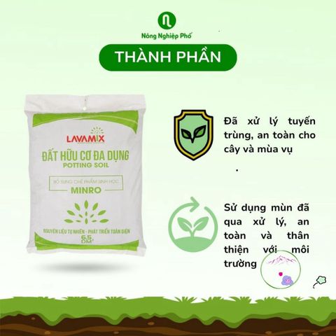 Đất Lavamix Hỗn Hợp Dinh Dưỡng Hữu Cơ Trồng Rau, Hoa, Cây Ăn Trái - Gói 6.5dm3 Chất Lượng Cao, Giữ Ẩm Tốt
