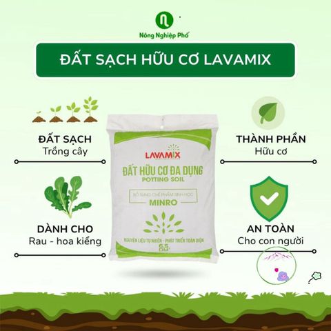 Đất Lavamix Hỗn Hợp Dinh Dưỡng Hữu Cơ Trồng Rau, Hoa, Cây Ăn Trái - Gói 6.5dm3 Chất Lượng Cao, Giữ Ẩm Tốt