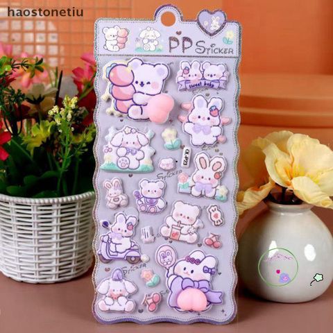 Hình Dán 3D Mềm Mại Thỏ, Gấu, Chó Dễ Thương - Phụ Kiện Trang Trí DIY Sổ, Cốc, Laptop Mới, Chất Lượng Cao