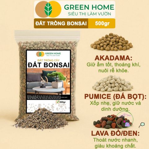 Đất Trồng Bonsai GreenHome 500Gr - Hỗn Hợp Giữ Ẩm Tối Ưu, Thoáng Khí Tự Nhiên, Dinh Dưỡng Đầy Đủ Cho Cây Cảnh