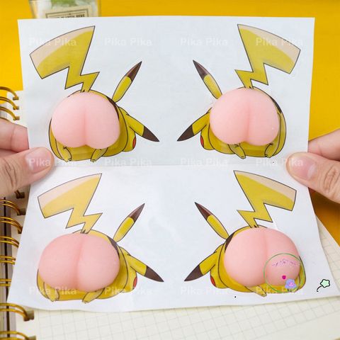 Bộ sticker PIKACHU dễ thương cho xe hơi và tủ lạnh - Hình dán chống va đập silicone Cute PK0021