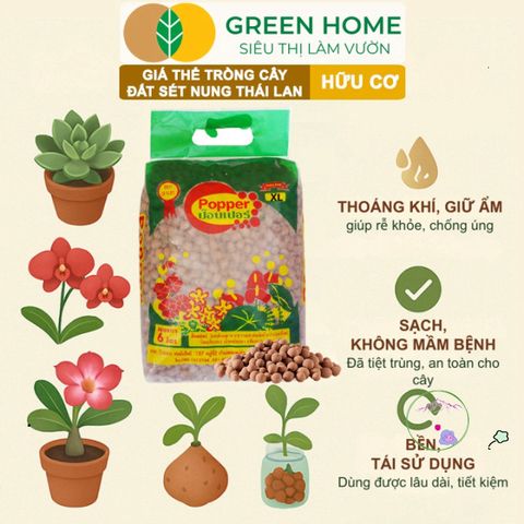 Đất Sét Nung GreenHome 6L Thái Lan - Giải Pháp Hoàn Hảo Cho Sen Đá, Phong Lan và Thủy Canh, Giữ Nước Chống Ngập Úng, Sạch Vô Trùng