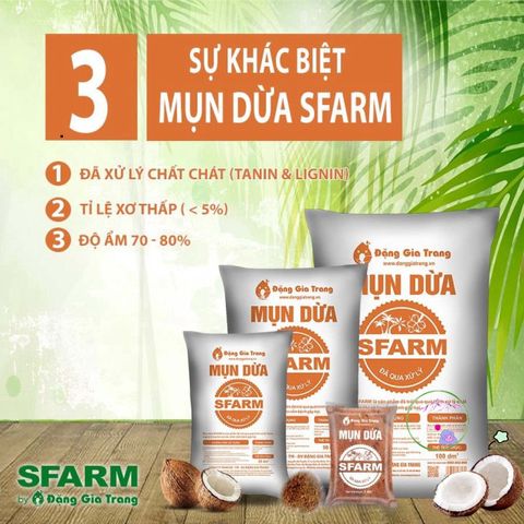 Mụn Dừa SFARM 20dm3 - Giá Thể Trồng Cây Tự Nhiên, Hợp Chất 100% Mụn Xơ Dừa, Thoáng Khí, Hút Nước Tốt, Sử Dụng Đa Năng