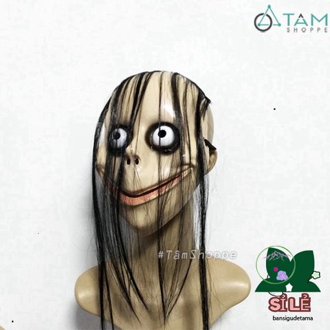 Mặt nạ Momo tóc dài - Mặt nạ Halloween kinh dị độc đáo, phụ kiện hóa trang cho lễ hội, chất liệu nhựa cứng, dễ dàng sử dụng