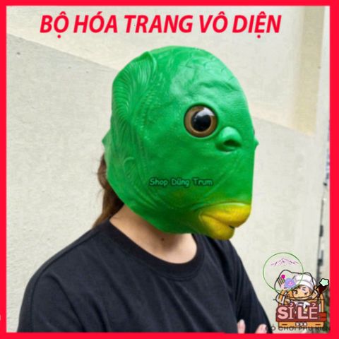 Mặt Nạ Cá Xanh Lá Silicon Hóa Trang Halloween - Phụ Kiện Cosplay Hài Hước Hình Ếch Đa Sắc Màu