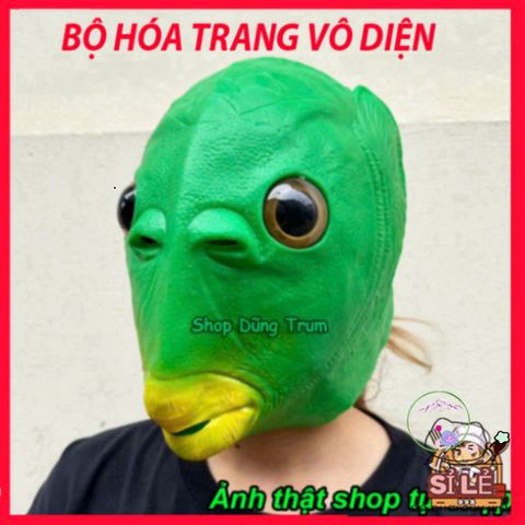 Mặt Nạ Cá Xanh Lá Silicon Hóa Trang Halloween - Phụ Kiện Cosplay Hài Hước Hình Ếch Đa Sắc Màu