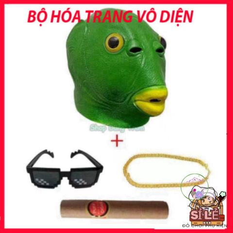 Mặt Nạ Cá Xanh Lá Silicon Hóa Trang Halloween - Phụ Kiện Cosplay Hài Hước Hình Ếch Đa Sắc Màu