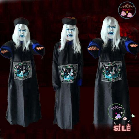 Bộ Trang Phục Halloween Cương Thi Thầy Pháp Sư - Hóa Trang Độc Đáo với Mặt Nạ, Tóc Giả và Phụ Kiện Thú Vị