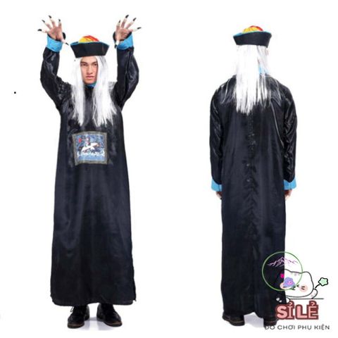 Bộ Trang Phục Halloween Cương Thi Thầy Pháp Sư - Hóa Trang Độc Đáo với Mặt Nạ, Tóc Giả và Phụ Kiện Thú Vị