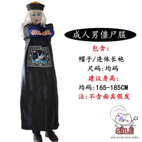 Bộ Trang Phục Halloween Cương Thi Thầy Pháp Sư - Hóa Trang Độc Đáo với Mặt Nạ, Tóc Giả và Phụ Kiện Thú Vị